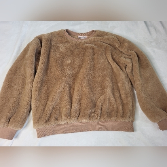 Philosophy Brown Faux Fur Crewneck Sweatshirt. Ladies Large - Picture 6 of 9